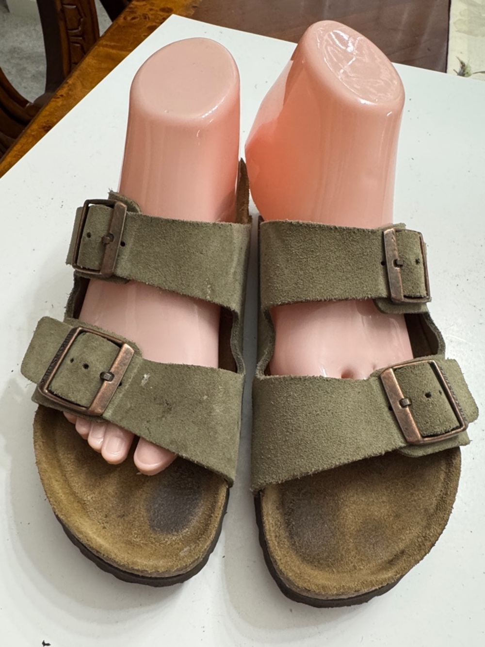 Women Double-Buckle Suede Slide Slipper size 39 - Olive